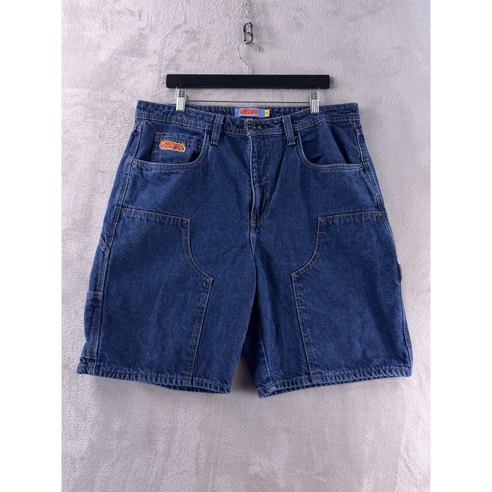 Empyre Double Knee Denim Shorts Mens Size 36 Blue Dark Wash Skater Y2K
